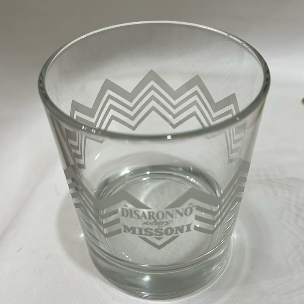 Disaronno Missoni Gray Etched Glass Tumbler Cocktail 10 Oz 3 In Round 3/4 Tall